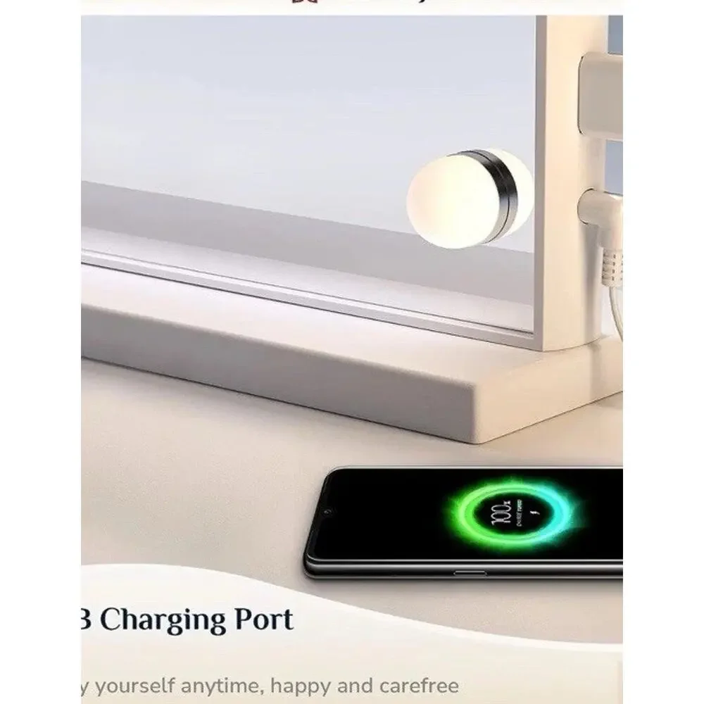 Keonjinn Hollywood Vanity Mirror Lighted USB Charging Port White New Makeup
